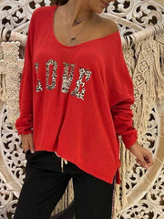 wiccous.com T-Shirts，Plus Size Tops Red / S Women's LOVE Print Long Sleeve Tops
