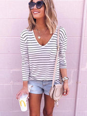 V-Nekcline Stripe Long Sleeve Top