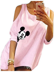 Mickey Mouse Hollow Out Half Sleeve Long T-shirt