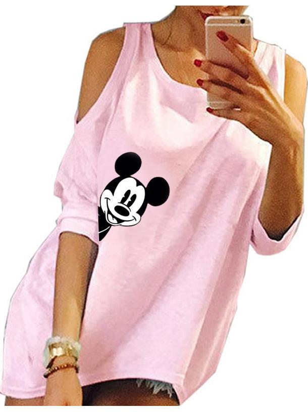 Mickey Mouse Hollow Out Half Sleeve Long T-shirt