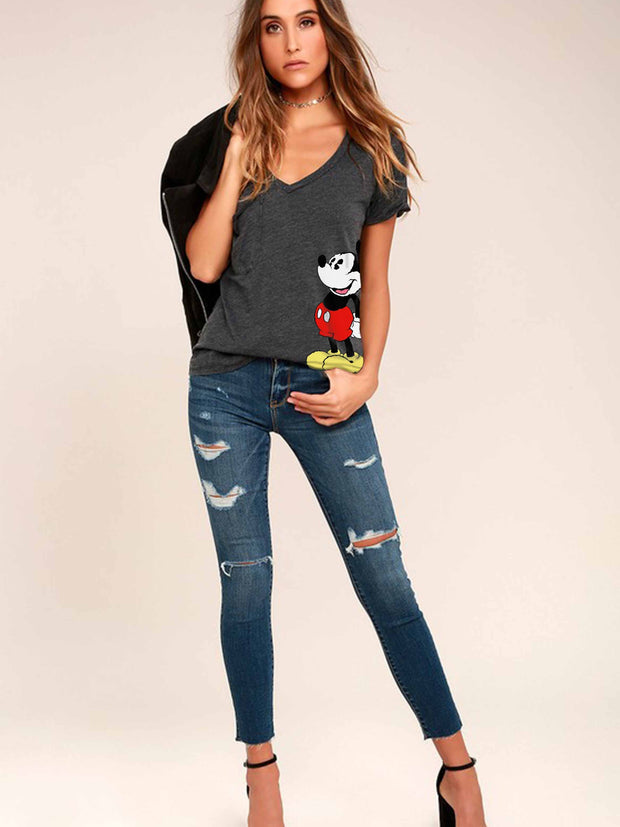 Mickey Mouse V-neck Short Sleeve T-shirt TOP