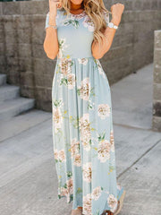 Floral Print Maxi Dress With Pocketed