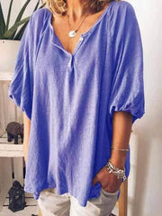 wiccous.com Plus Size Tops，T-Shirts Blue / S Women's V-neck 5-point sleeve T-shirt