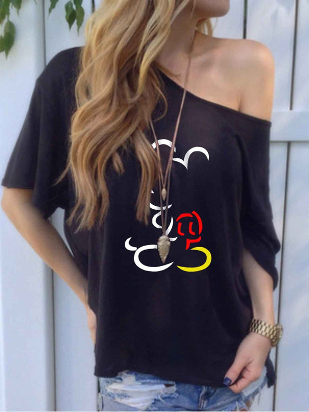 Mickey Mouse Off-The-Shoulder Printing T-shirt