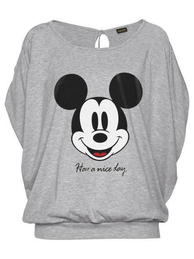 Mickey Mouse Hollow Out Bat Sleeve T-shirt