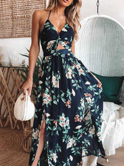 Floral Printed Halter Maxi Dress