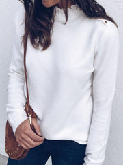 Lace Stitching Shoulder Button Design Long-Sleeved Top