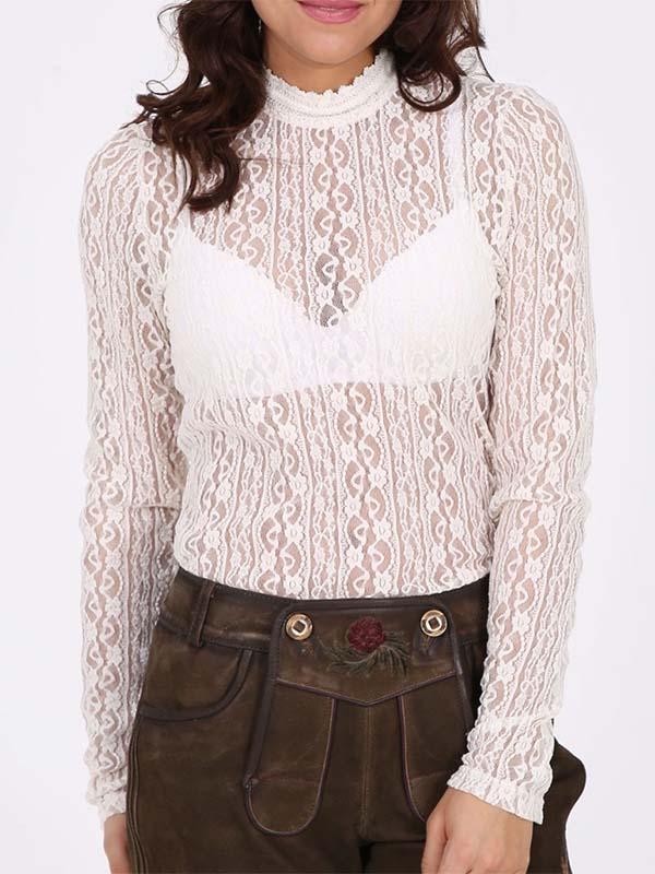 Women's White Long Sleeve Lace Shirt