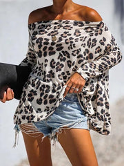 Leopard Cold Shoulder Top Blouses