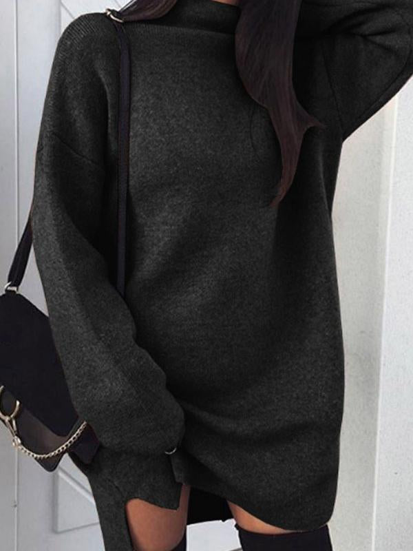 Women's  High Collar  Plain Bat Wing Sleeve Sweater