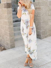 Floral Print Maxi Dress With Pocketed