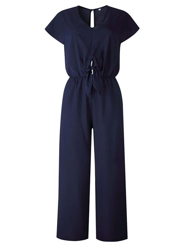 V-neck Button Ties Jumpsuits