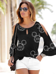 Mickey Mouse Hollow Out Flare Sleeve Shirt