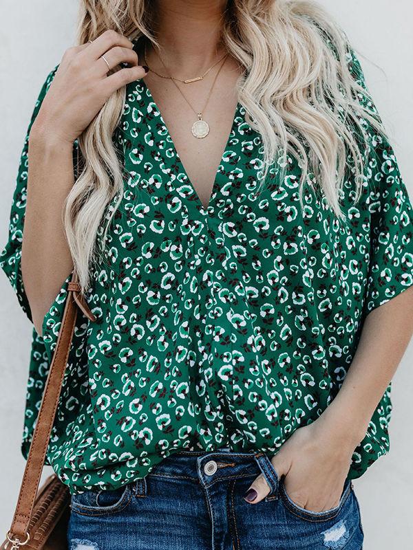 Deep V-Neck Bell Kimono Blouses