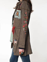 Retro Contrast Flower Lapel Coat