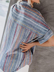 wiccous.com Blouses Multi-color Stripe / S Here We Go Striped Button Down Top