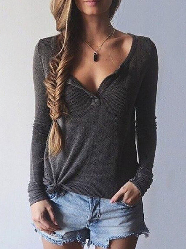 Women's V-Neck Long-Sleeve Recreational Sweater