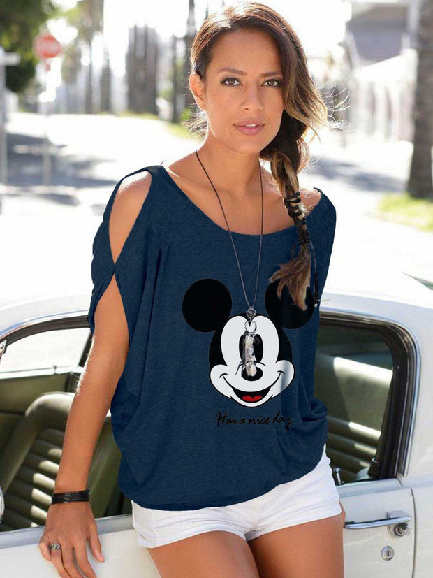 Mickey Mouse Hollow Out Bat Sleeve T-shirt