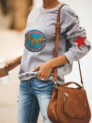 Wonder Woman Round Collar Long Sleeve Sweatshirt