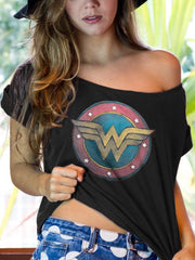 Wonder Woman printing off-the-shoulder TEE