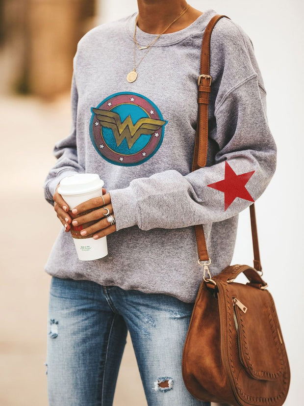 Wonder Woman Round Collar Long Sleeve Sweatshirt