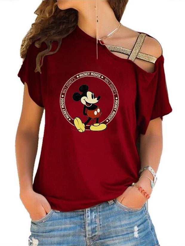 Mickey Mouse Off-The-Shoulder Bandage T-shirt