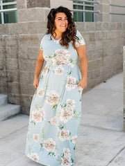 Floral Print Maxi Dress With Pocketed