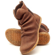 Women's plain leather comfortable flat round head elastic band boots