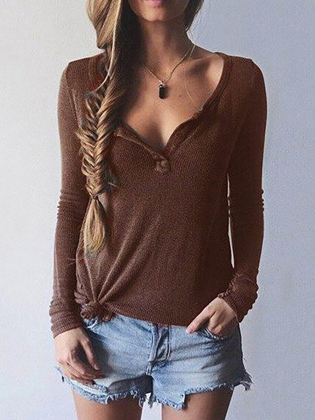 Women's V-Neck Long-Sleeve Recreational Sweater