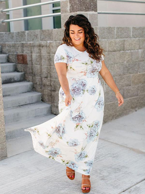 Floral Print Maxi Dress With Pocketed