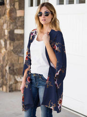Floral Printed Bat Sleeve Cardigan