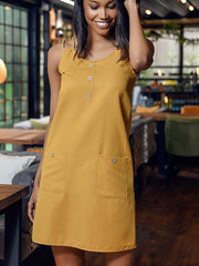 Sleeveless Button Mini Dress With Pocketed