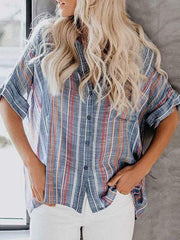 wiccous.com Blouses Multi-color Stripe / S Here We Go Striped Button Down Top