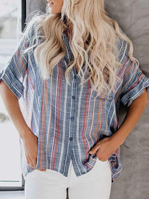 wiccous.com Blouses Multi-color Stripe / S Here We Go Striped Button Down Top