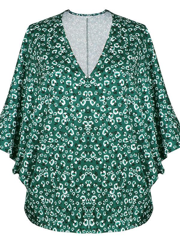 Deep V-Neck Bell Kimono Blouses