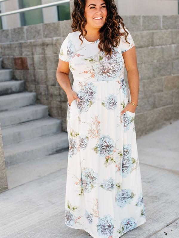Floral Print Maxi Dress With Pocketed