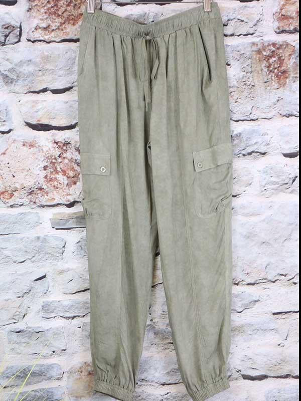 Olive Green Drawstring Waist Pants