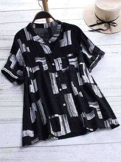 wiccous.com Plus Size Tops Black / L Plus size printed short-sleeved shirt