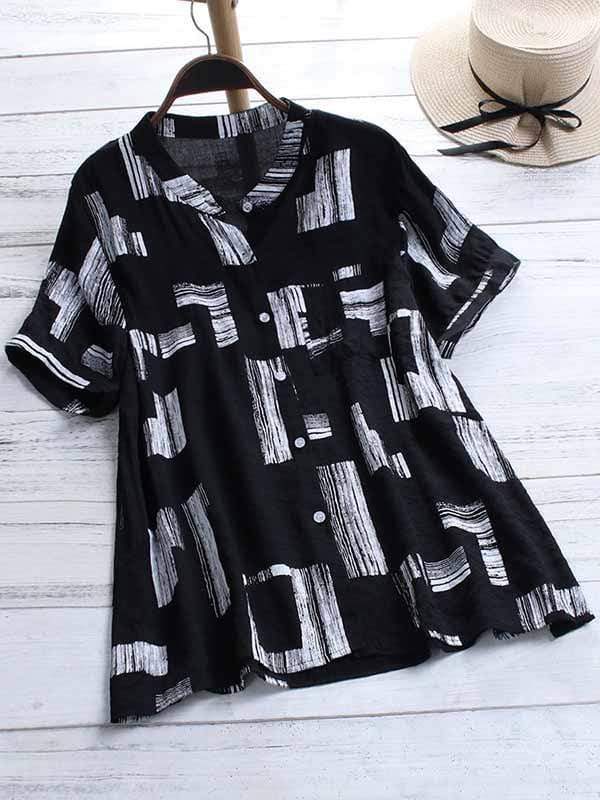 wiccous.com Plus Size Tops Black / L Plus size printed short-sleeved shirt