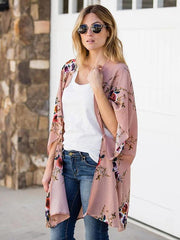 Floral Printed Bat Sleeve Cardigan