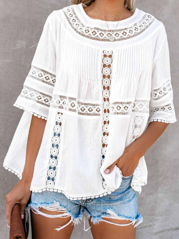 Lace Stitching Openwork Blouse