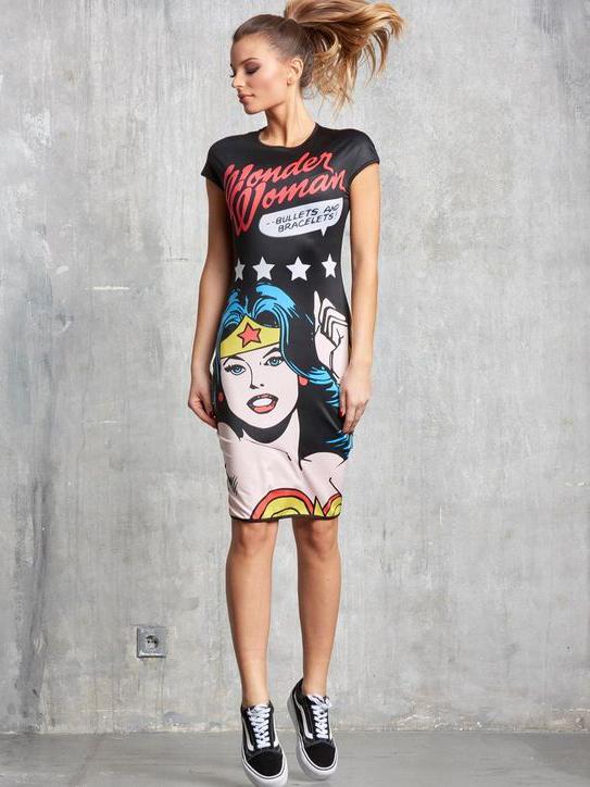 Wonder Woman printing Slim dress