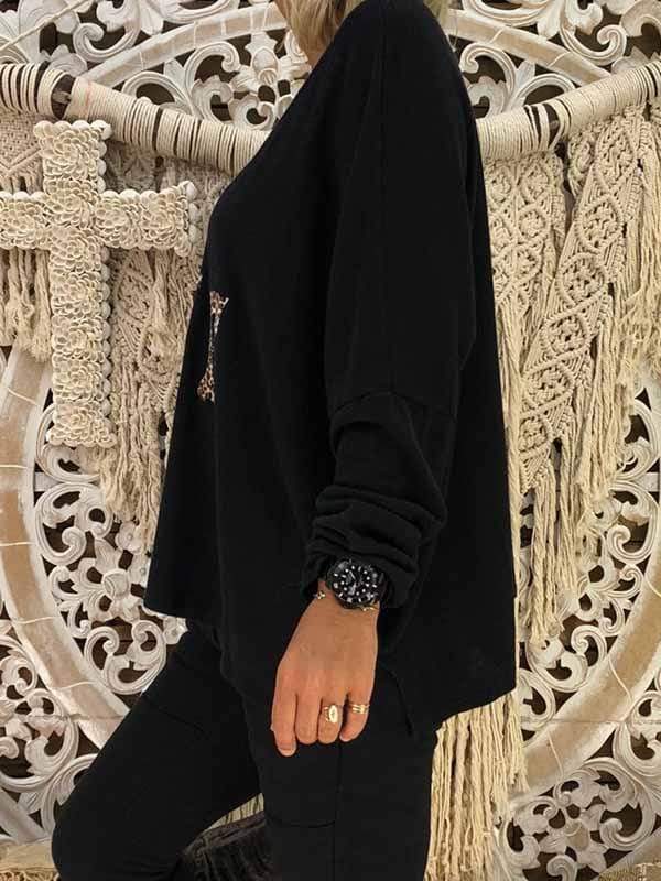 wiccous.com T-Shirts，Plus Size Tops Black / S Women's LOVE Print Long Sleeve Tops