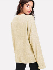 V-Neck Lace Trim Long Sleeve Sweater