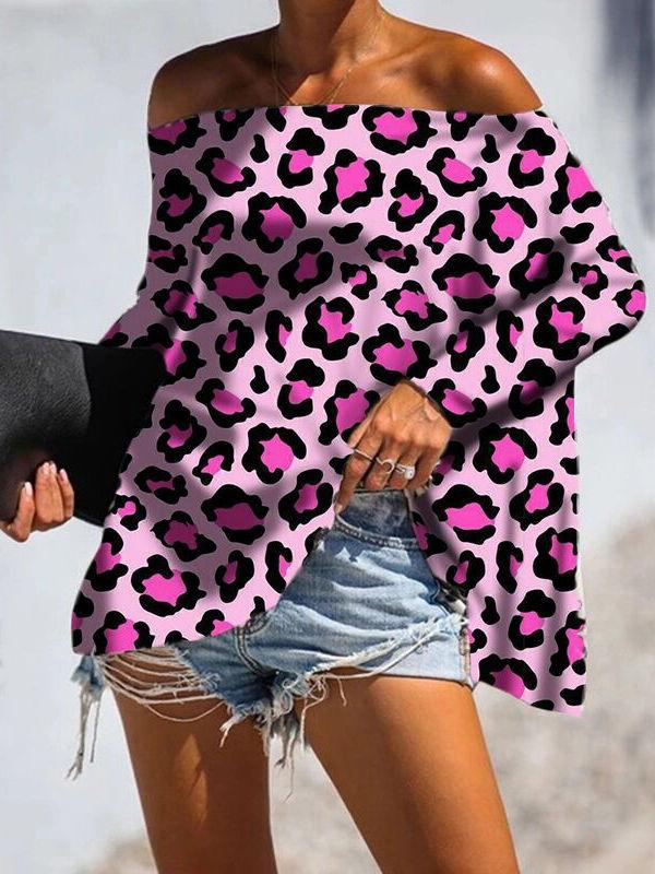 Leopard Cold Shoulder Top Blouses
