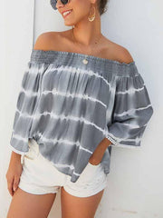 One-Shoulder Tie-Dye Loose Blouse