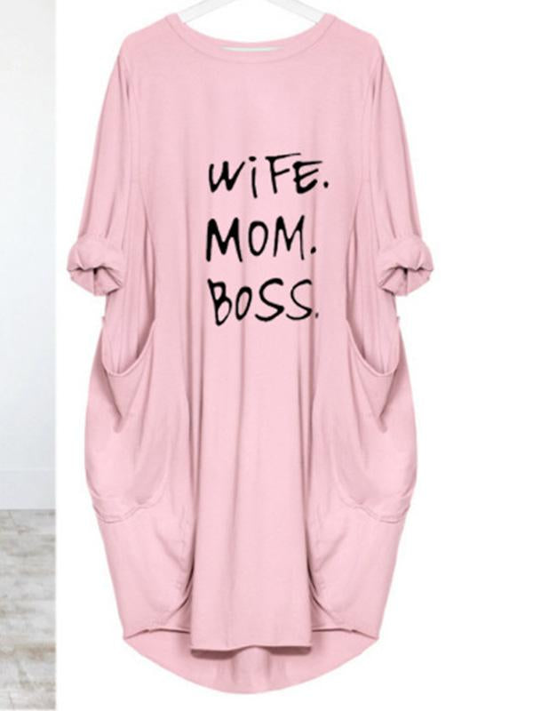 Wife Mom Boss Printed Casual Loose Dress