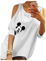 Mickey Mouse Hollow Out Half Sleeve Long T-shirt