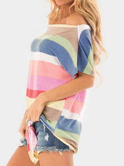 Rainbow Cold Shoulder Ties Blouses