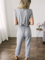 wiccous.com Jumpsuits Grey / S deep V neck intersect Jumpsuits